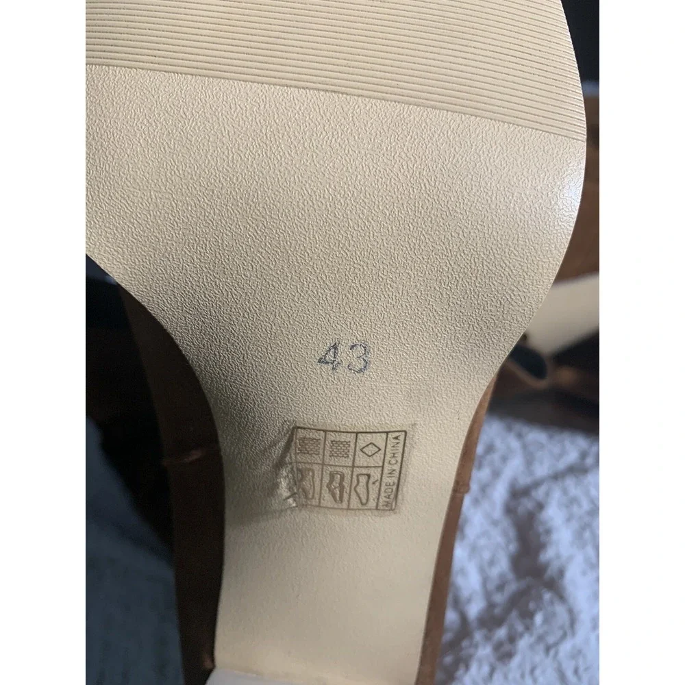 Retro Slip-on‎ Knee High Boots with Chunky Heel, Size 43